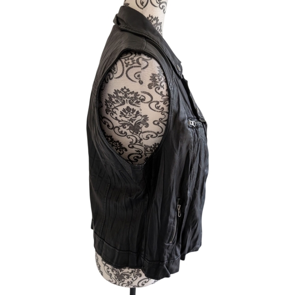 ROCK & REPUBLIC Moto Vest Grunge 90s Goth Rocker Women L Vegan Leather Black - Picture 5 of 13